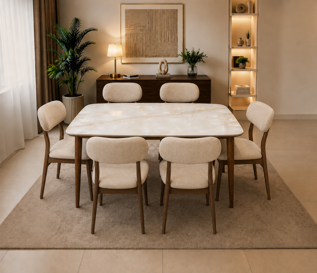 Warm Modern Dining Room with Marble Table.png