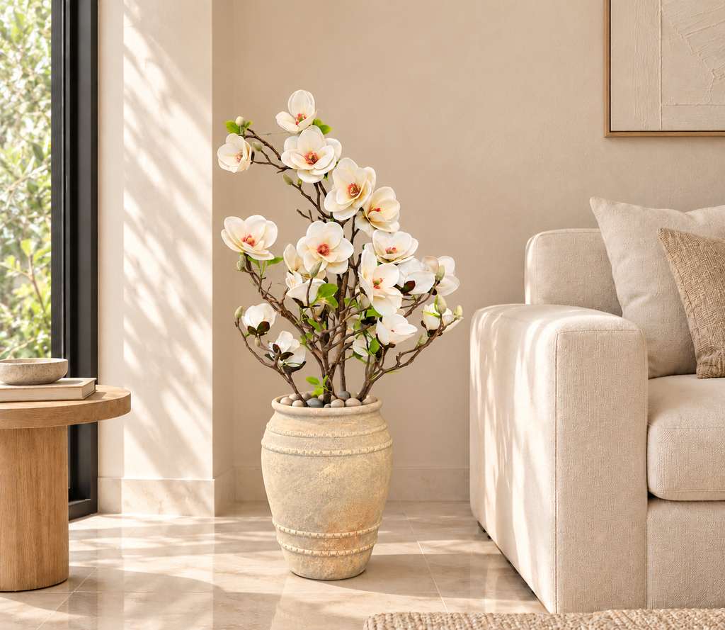 Slim Magnolia Arrangement in Stone Urn.png