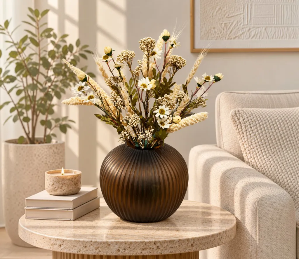 Brown vase on a balanced side table-resized.webp
