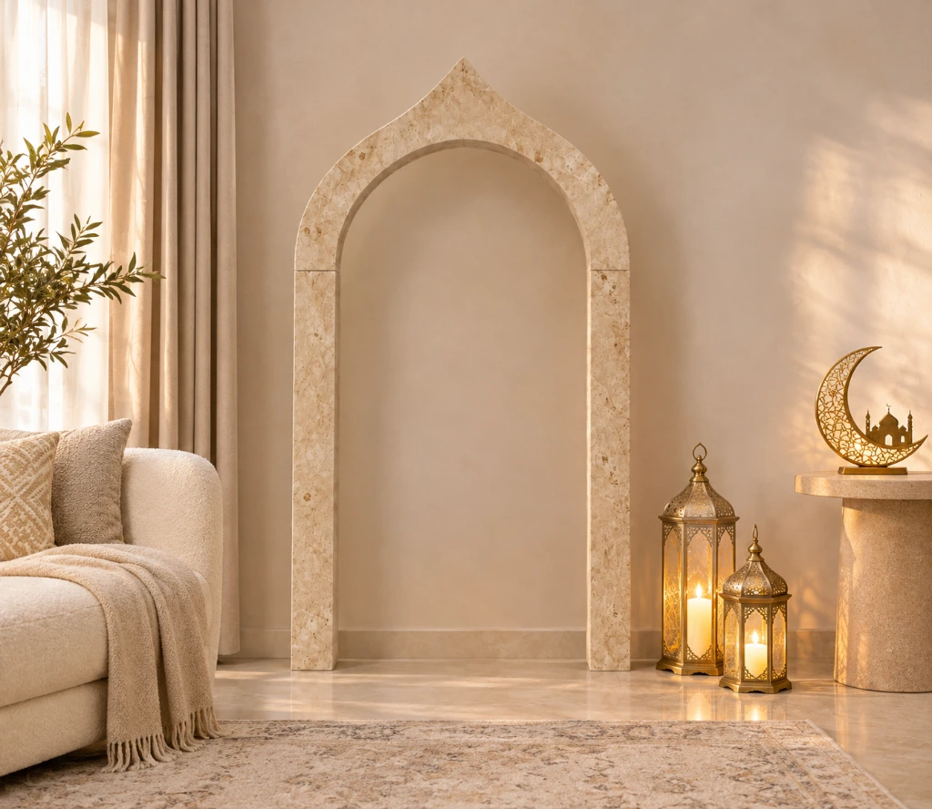 Stone Archway in a Warm Living Room.webp