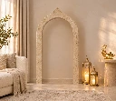 Stone Archway in a Warm Living Room.webp