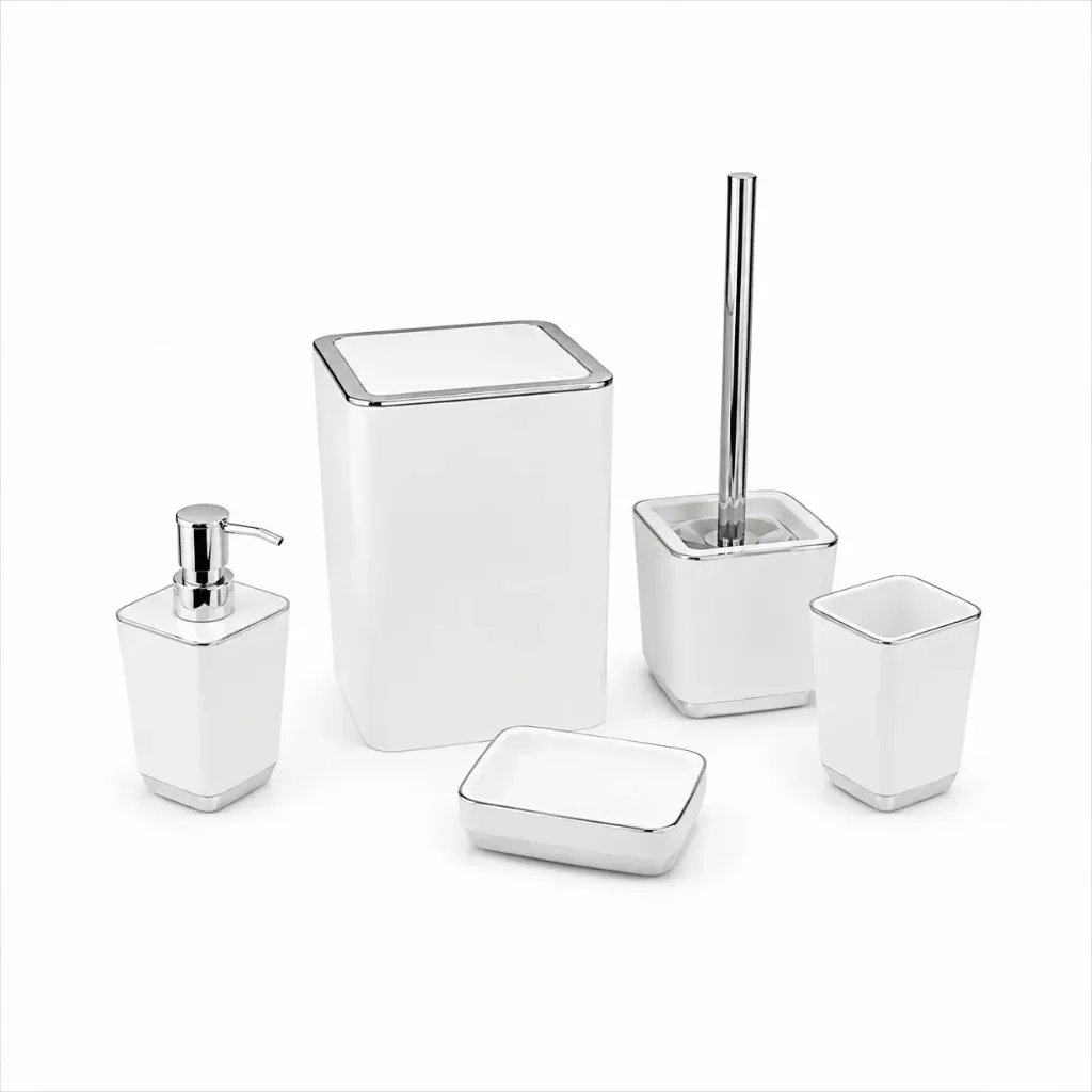 [HA311A ابيض] طقم حمام 5 قطع من البلاستيك  (White)