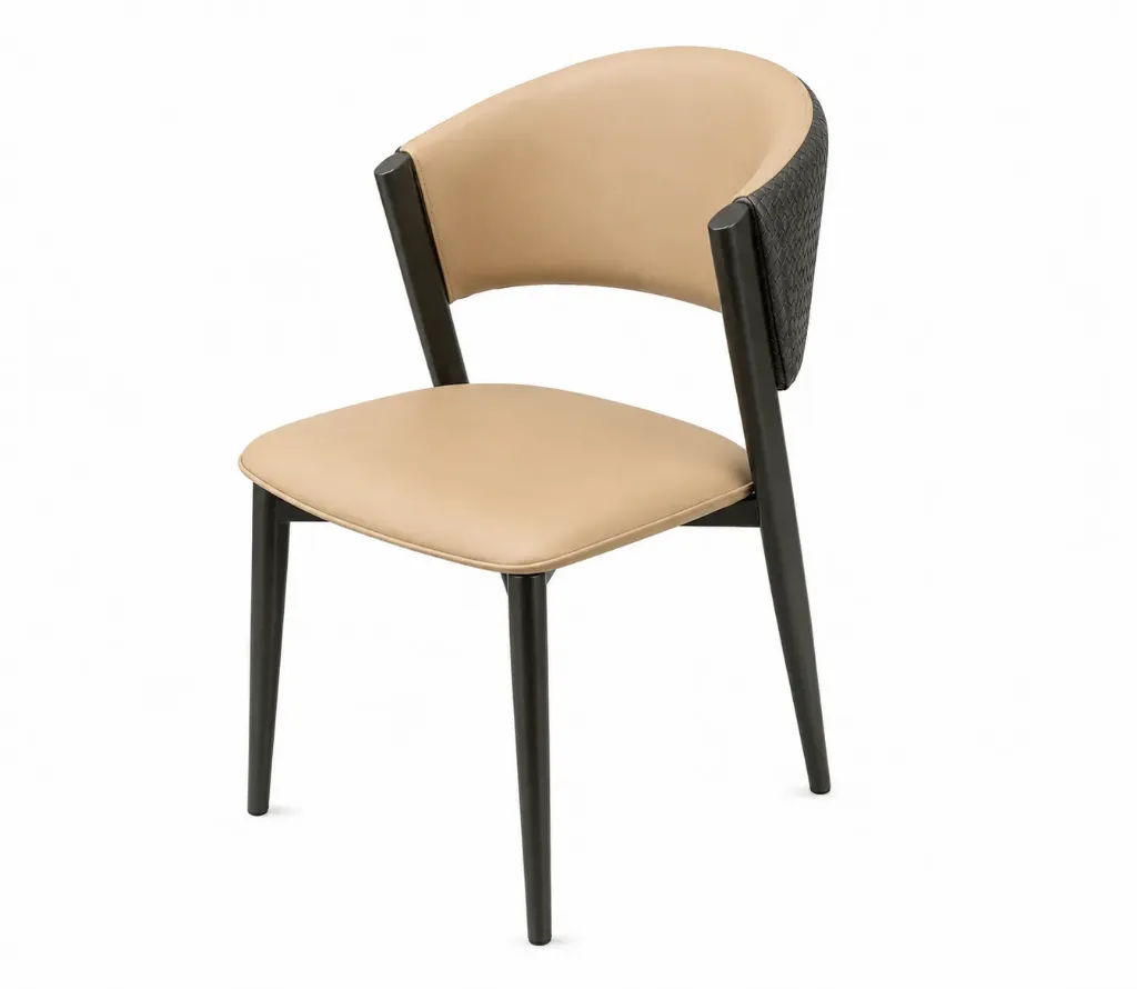 Beige Leather Chair with Metal Legs and Gray Back