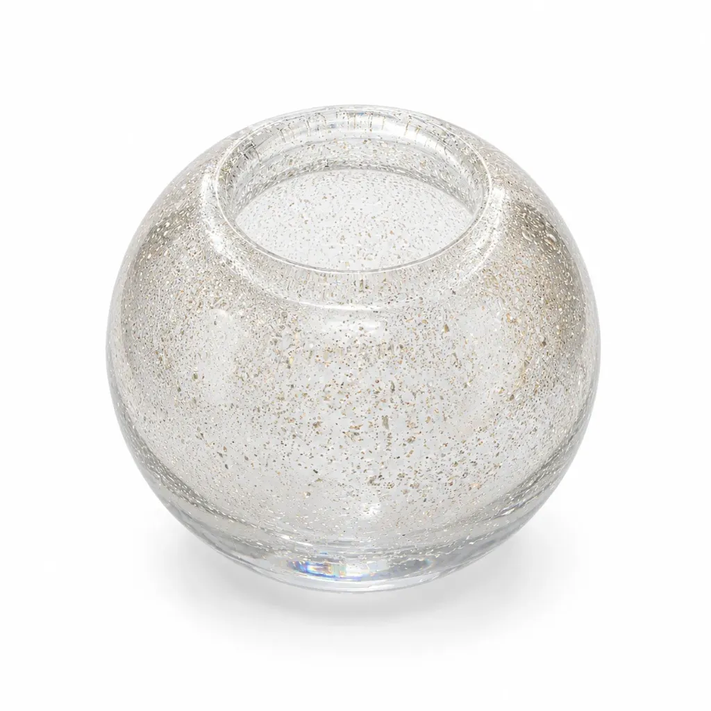 فازة زجاجية كروية مع رقائق ذهبية