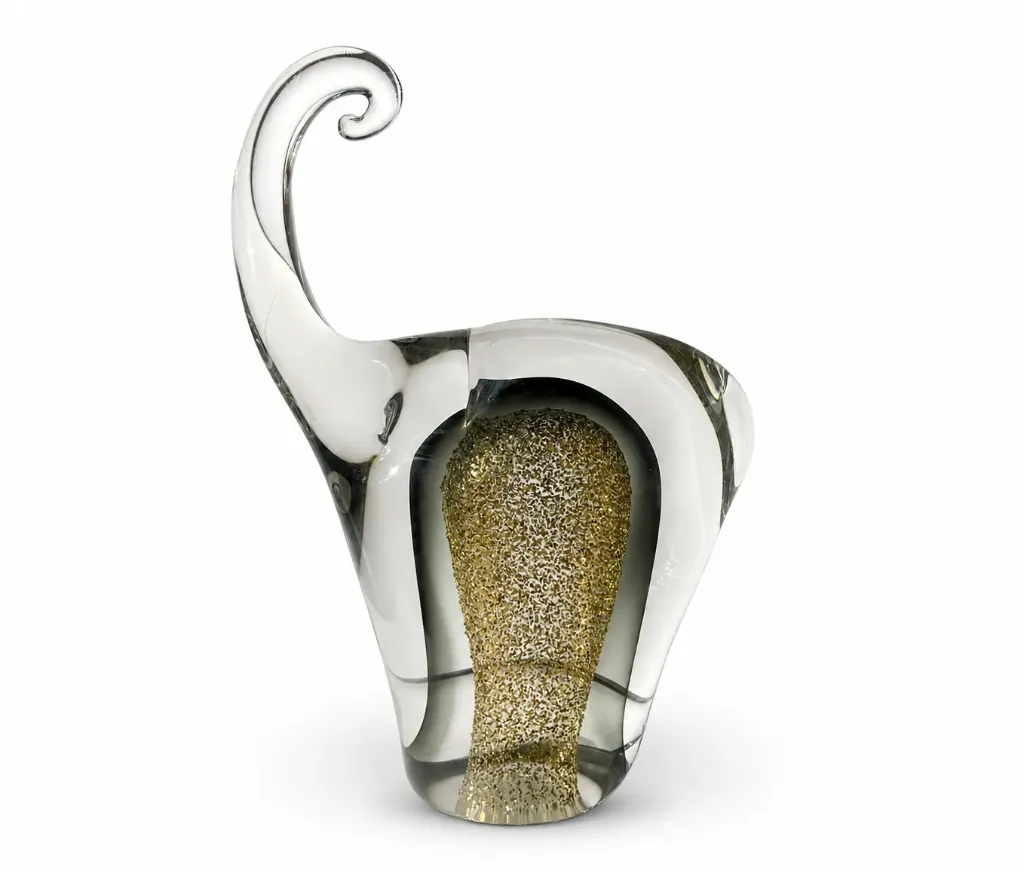 [9545-106 تحفة فيل زجاجية بذرات ذهبية FT637Z] Gold Flecked Glass Elephant Sculpture