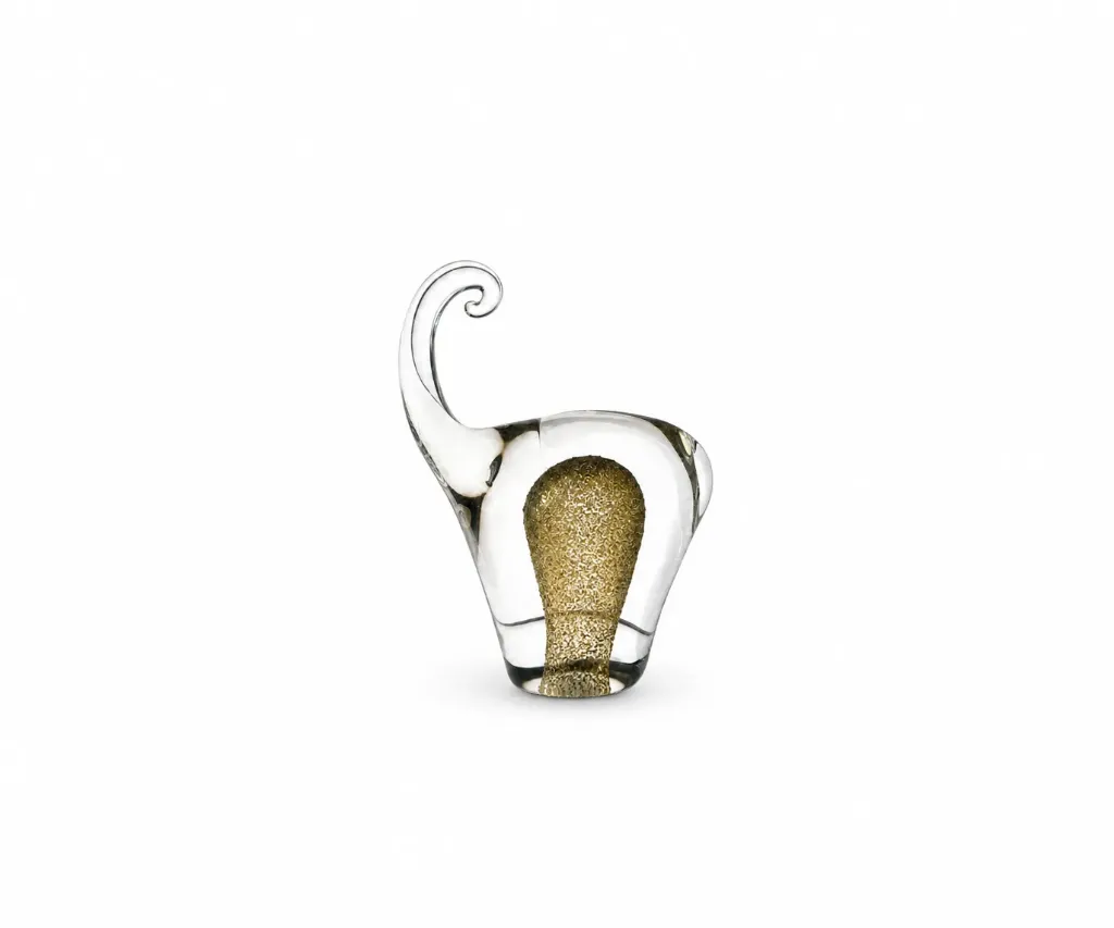 [9545-107 تحفة فيل زجاجية بذرات ذهبية FT638Z] Gold Flecked Glass Elephant Sculpture