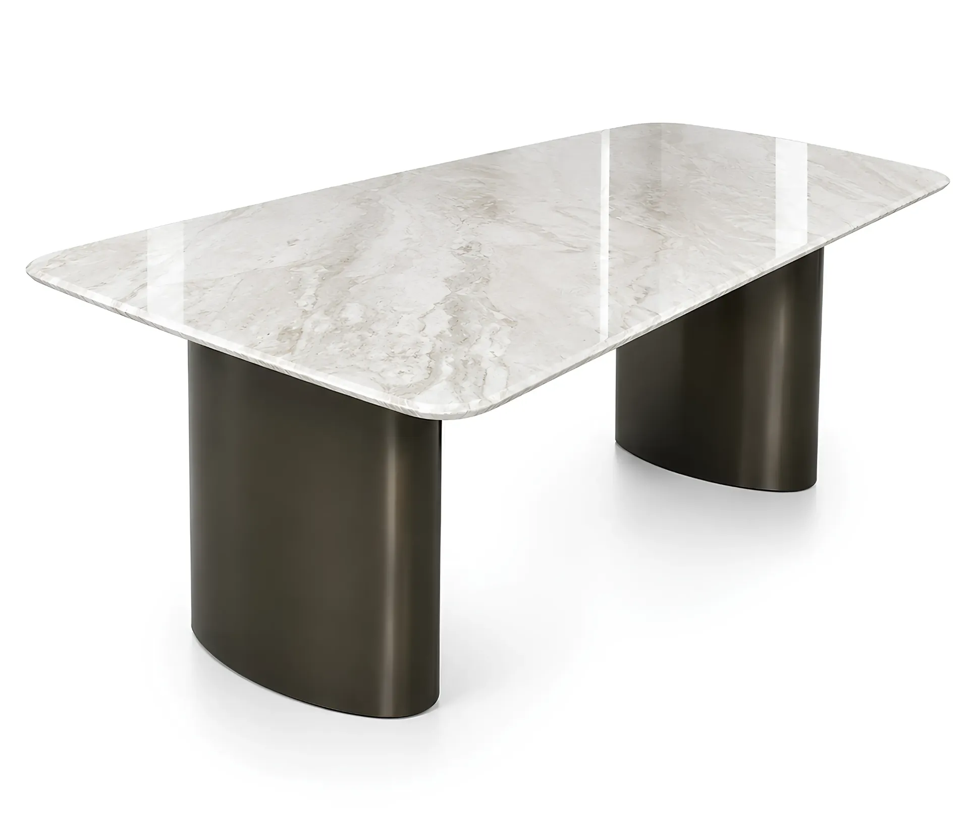 [1010] Marble dining table (100*200 CM, White &  Beige)