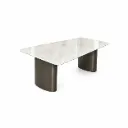 [1010] Marble dining table (100*200 CM, White &  Beige)