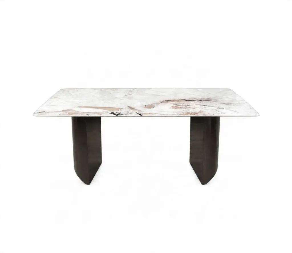 [طاولة رخام ثقيل  90x150] [طاولة رخام ثقيل  90x150] Marble dining table (90*150 CM, White & Grey)