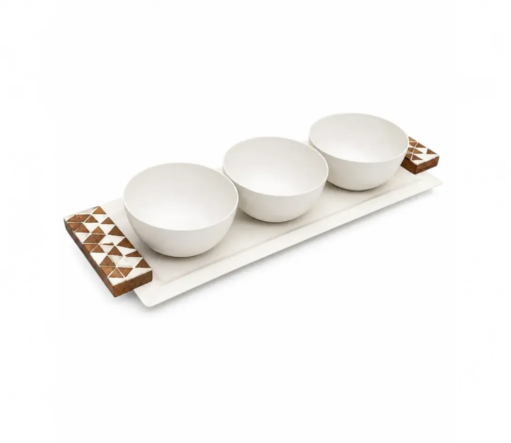 [Y.C029736] صينية مع 3 صحون أرابيسك (White)