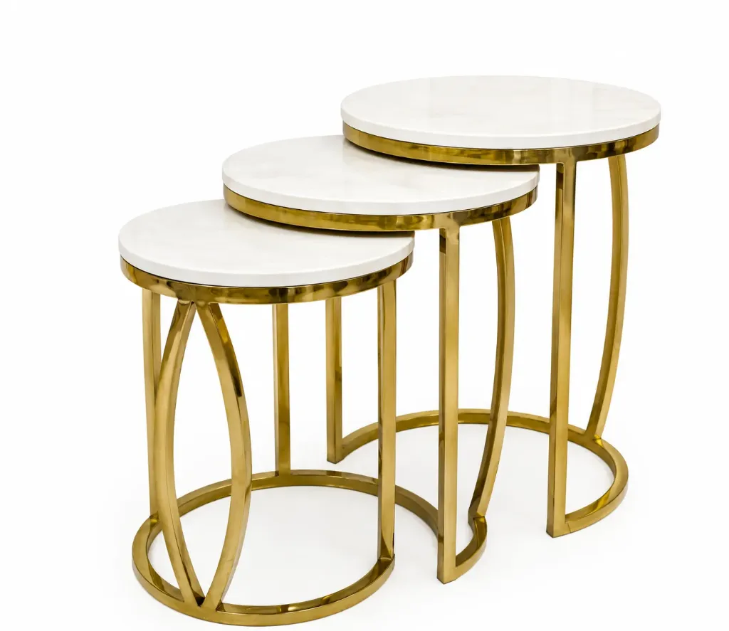 [305 GOLD طاولات جنب استيل ذهبي  45*60  40*55 35*50] طاولة جانبية بثلاث قطع ستيل طويلة (Gold)