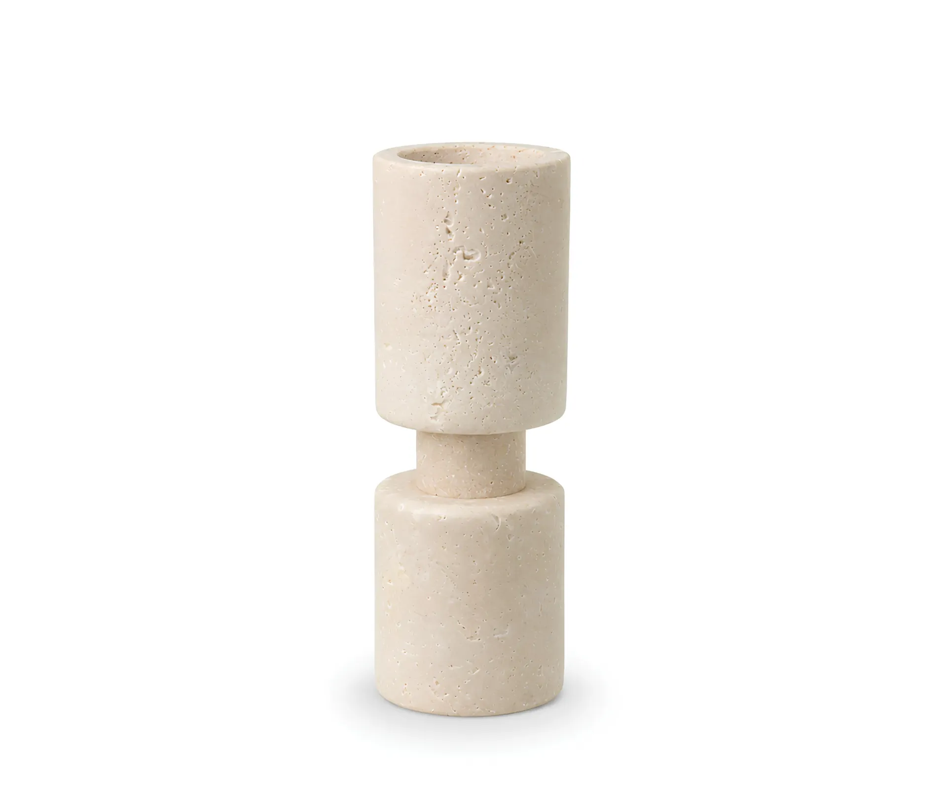 Single Cylindrical Travertine Candle Holder 