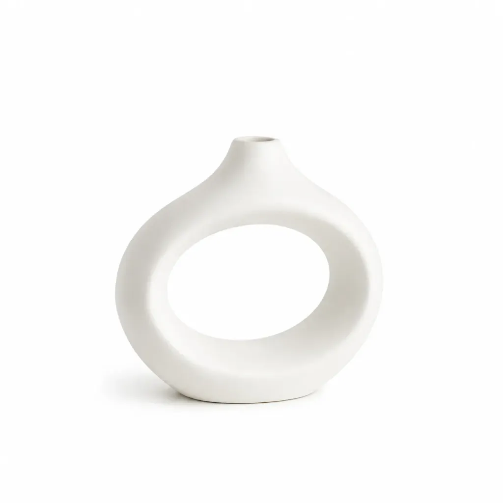 [HY] فازات ورد سيراميك مفتوح من النص (White, Small)