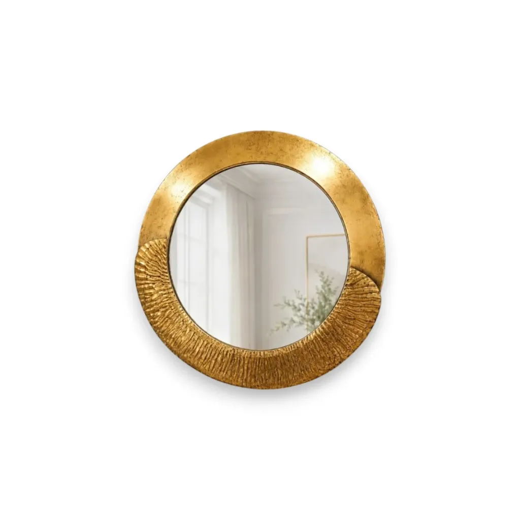 [81839] Golden circular metal mirror