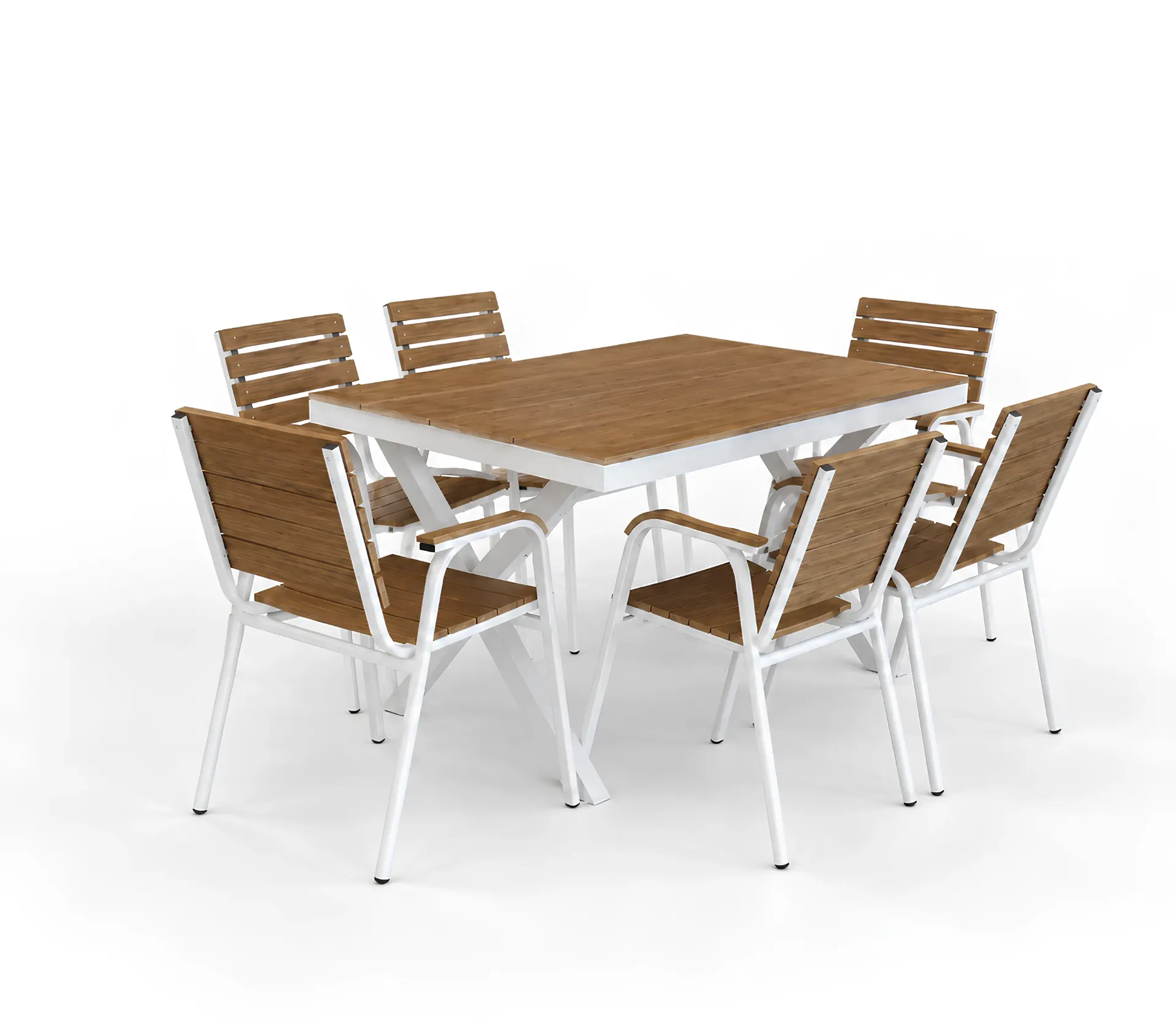 [طاولة المنيوم بوجه pvc مع 6 كراسي لون ابيض 90*150] طاولة المنيوم بوجه pvc  (White, 90*150 CM)