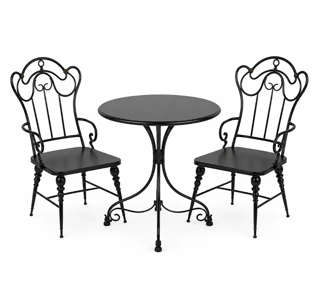 [HX7870 اسود] طاولة + كرسيين حديد  (Black)