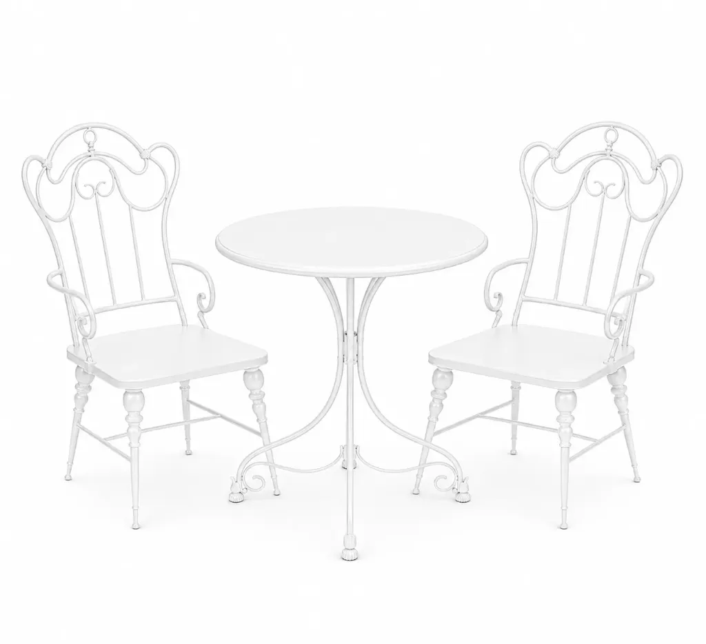 [HX7869 ابيض] طاولة + كرسيين حديد  (White)