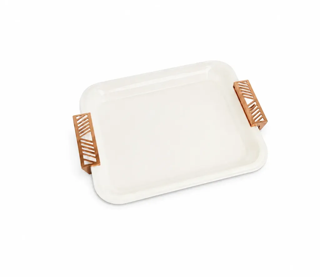 [72616-B] صينية أرابيسك (White, Rectangle)