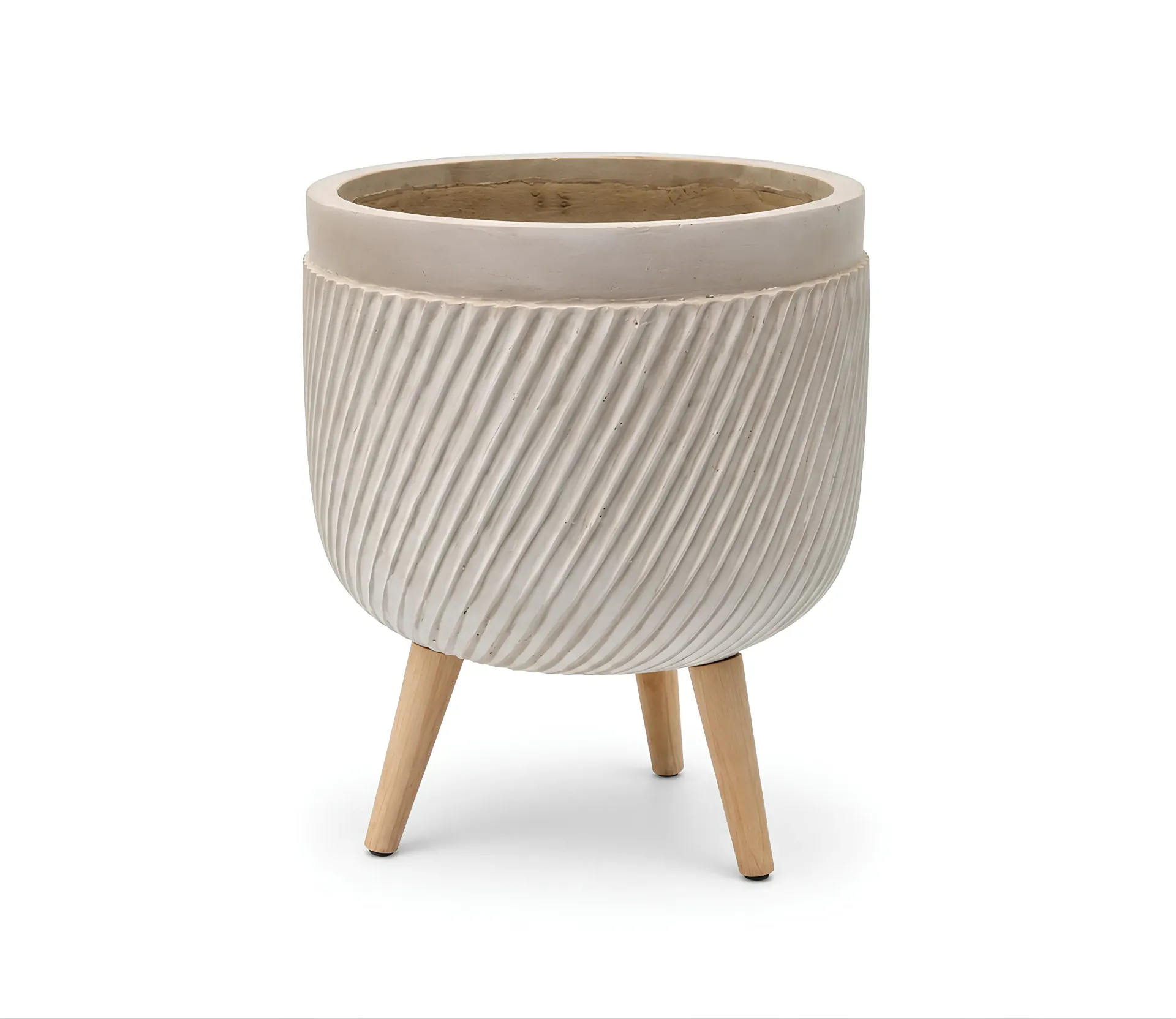 concrete pot with small wooden legs
